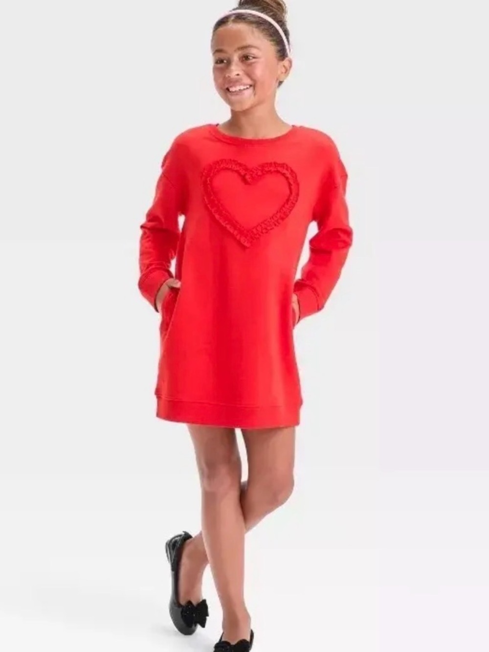 Cat & Jack Red Heart Appliqué Sweatshirt Dress Sz M (8)